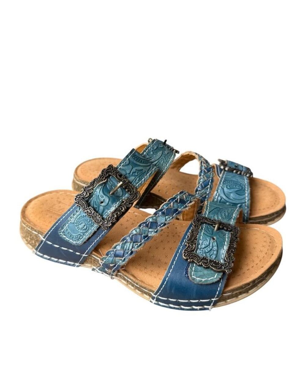 L'Artiste by Spring Step Astra Teal Leather Sandal Women size 37 US 7